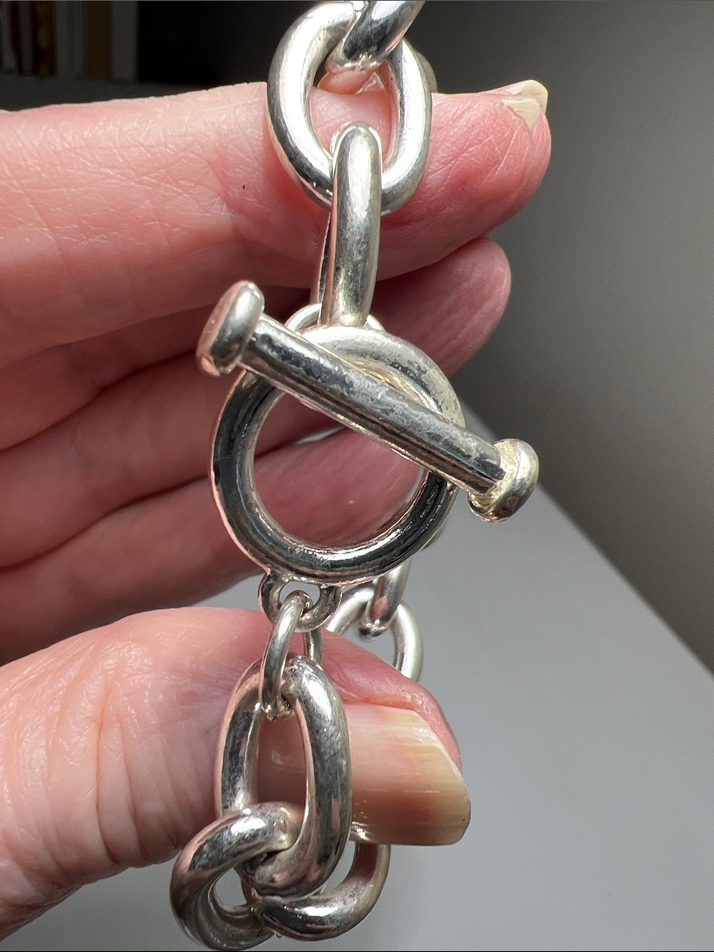 Shiny Silver Chunky Link Bracelet - Estate Vintage - Picture 11 of 15